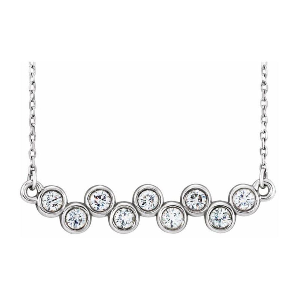 14K White Gold 1/2 CTW Diamond Bezel Set Bar Necklace, 16-18 Inch